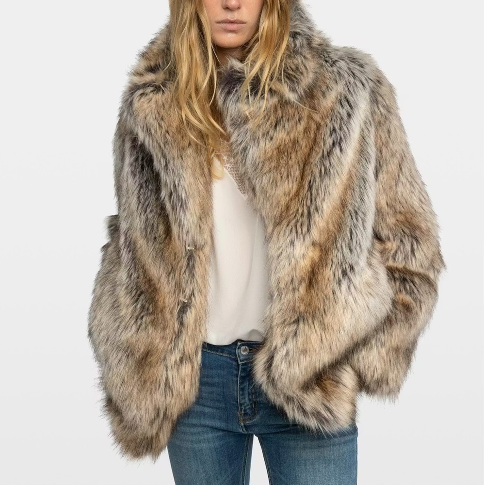 Zadig & Voltaire Faux Fur Jacket in Brown and Black - Picture 7 of 8